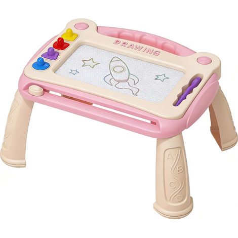 Ardoise Magnétique - 30 x 24 cm - Tableau Dessin Enfant Effaçable avec Pieds - Rose