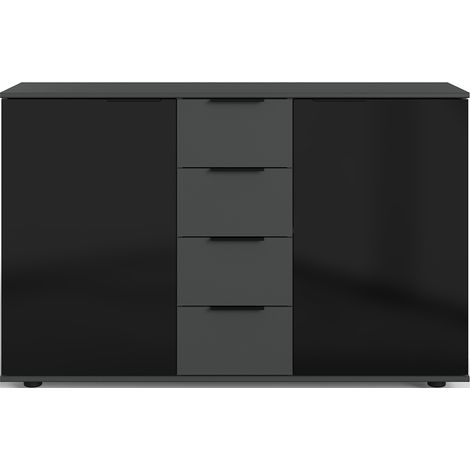 Commode meuble de rangement coloris gris graphite - Longueur 130 x Hauteur 83 x Profondeur 41 cm -PEGANE-
