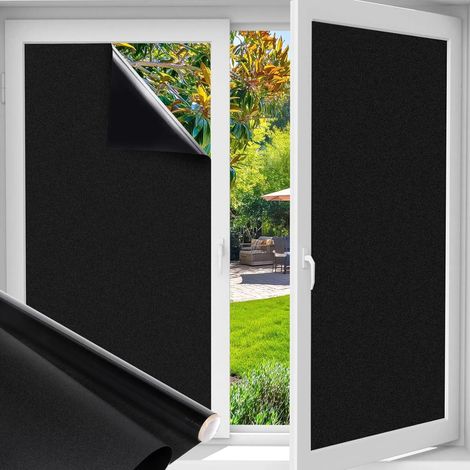 Schwarze Fensterfolie, Verdunkelungsfolie, blickdicht, Sonnenschutz, Milchglasfolie, selbstklebend, UV-beständig. (1/3)