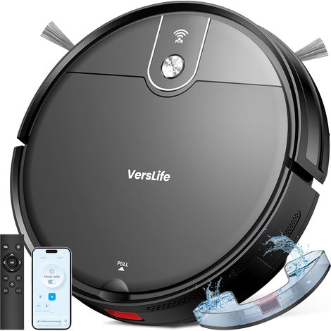 VersLife L6 Robot Aspirateur Laveur, 2 en 1 Aspirateur Robot Laveur, 4000Pa, 120 Min d'Autonomie, Alexa/WiFi/APP/Télécommande, Ricarica Automatica, pour Sols Durs, Tapis et Poils d'animaux (1/5)