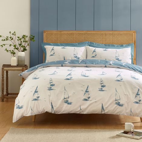 Parure de lit Double réversible avec Housse de Couette et taies d'oreiller Bleu Doux (1/4)