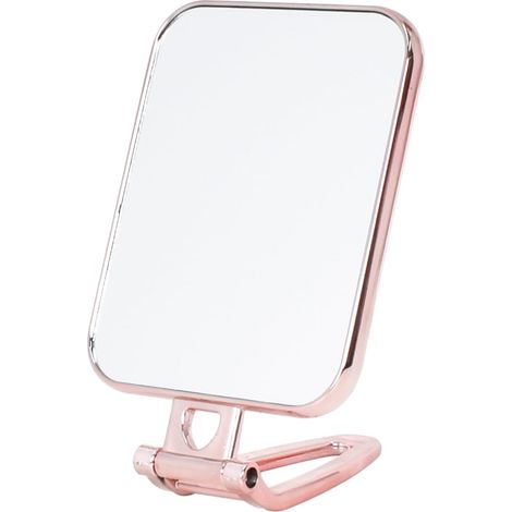 Miroir de Maquillage avec Poignée, Miroir de Poche de Voyage Double Face Miroir cosmétique pivotant à 270°, Miroir de Maquillage Pliable Miroir sur Pied, Miroir Rasage, Miroir Salle de Bain (or rose) (1/5)