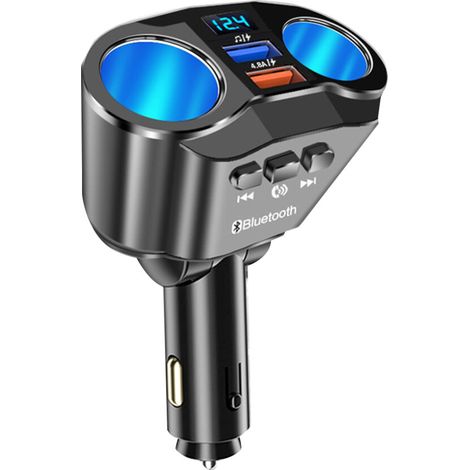 Caricabatterie da auto con doppia porta USB, sdoppiatore per presa accendisigari auto a 2 vie, DC 12-24V 4.8A, lettore MP3 5.0 con funzione vivavoce.