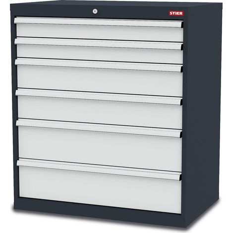 STIER Schubladenschrank mit 6 Schubladen BxTxH 900x575x1020 mm RAL 7016 / RAL 7035 (1/5)