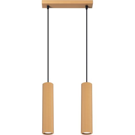 Moderne Hängeleuchte mit Goldstreifen, zwei Wellrohren für die Küche über der Insel, 2xGU10 10W KARBON Sollux Lighting (1/5)