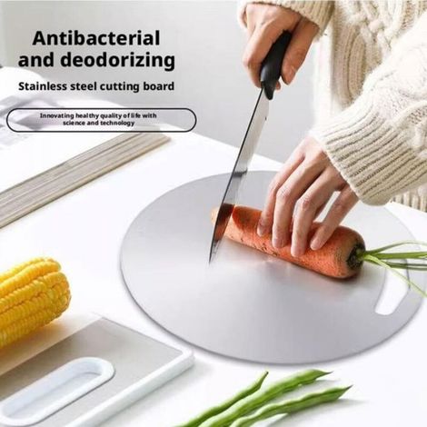 Planche À Découper Ronde - Acier Inoxydable 304 - Pour Viande Et Légumes - Lavable Au Lave-Vaisselle - 1 Pièce (1/4)