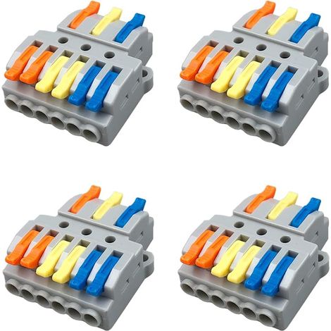 4Pcs KV436 Levier-Ecrou Fil Connecteur Set, 3 en 6 sorties Conducteur Compact Fil Connecteurs, Compact Connecteur Ressort Bornier (1/4)