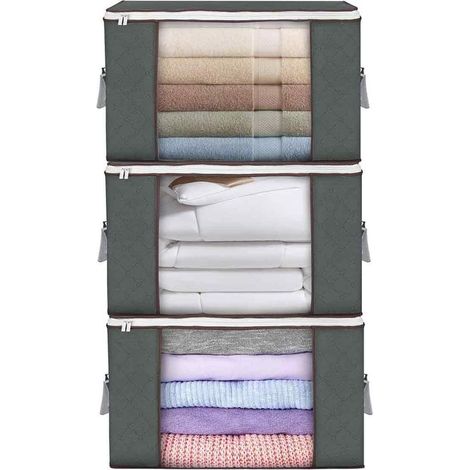 Lot de 3 sacs de rangement à glisser sous le lit, boîtes de rangement pliables, 90 L, avec poignée et fenêtre transparente (1/5)