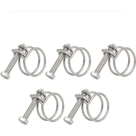 Lot de 5 colliers de serrage à double fil de 21 à 25 mm, colliers de serrage en acier inoxydable 201, fixation universelle pour tuyau de plomberie (1/5)