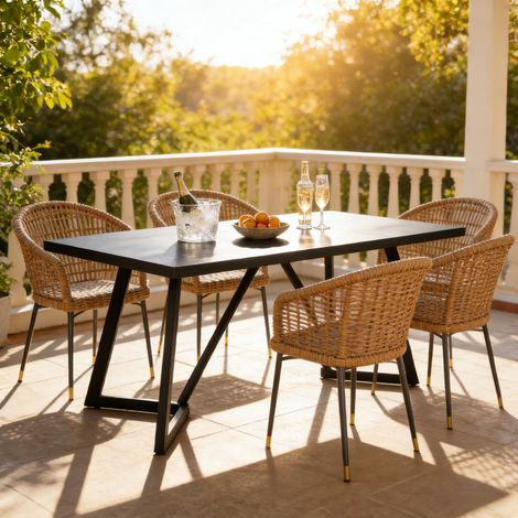 Tavolo da pranzo rettangolare in MDF nero con gambe in metallo, 180,3x80x75 cm