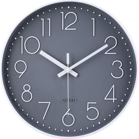 Horloge Murale Silencieuse Moderne, Horloge Murale Pour Chambre Cuisine Salon - Gris - 30cm (1/4)
