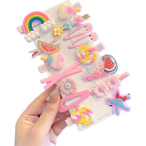 Barrette enfant 14 pièces princesse mignonne lot pinces cheveux assorties colorées Type C accessoires fille bébé (1/5)