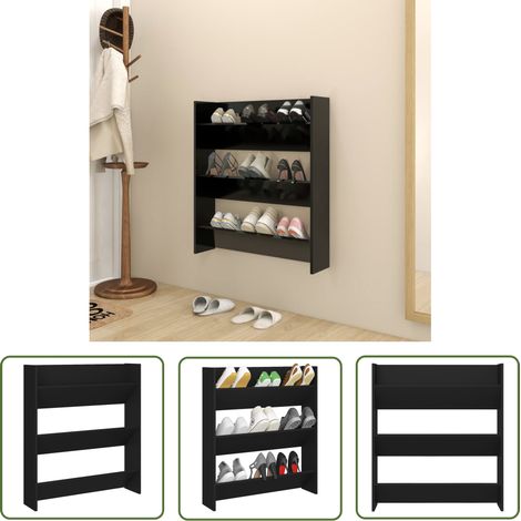 The Living Store Armoire à chaussures murale noir 80x18x90 cm bois d'ingénierie - Armoire À Chaussures Murale - Rangement Chaussures - Meuble Chaussure - Organiseur Chaussures - Placard Chaussures (1/5)