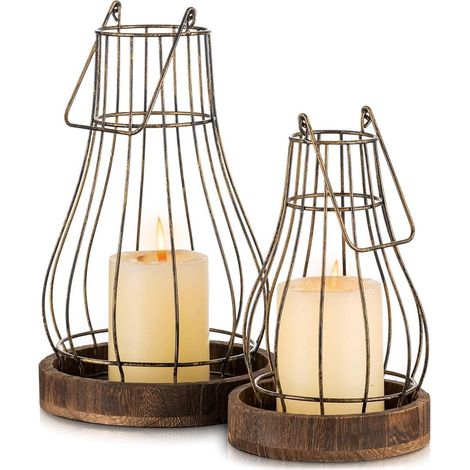 Laternen Set Holz Landhausstil Vintage 2 Stück für Kerzen Innen Außen (1/5)