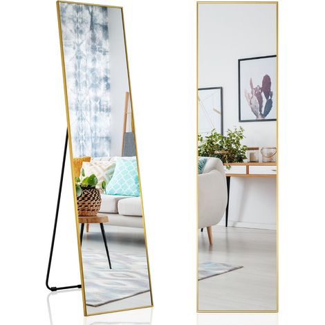 Specchio a figura intera 160 x 40 x 2 cm vetro infrangibile con cornice in lega di alluminio design contemporaneo in oro 200012877