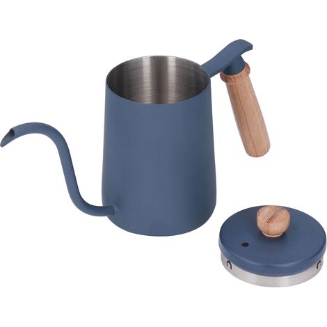 600 ml blaue Tropfkaffeekanne, Griff aus Massivholz, dickwandiger Edelstahl 304, Filterkanne zum Brühen (1/5)
