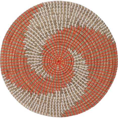 Panier mural tressé de 40 cm, décoratif et fait main en jonc de mer. Bol polyvalent avec système d'isolation et crochet de suspension, idéal pour le salon. (1/5)