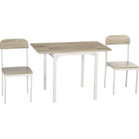Set de comedor de 3 piezas con mesa plegable y 2 sillas, MDF y acero, natural y blanco (1/5)