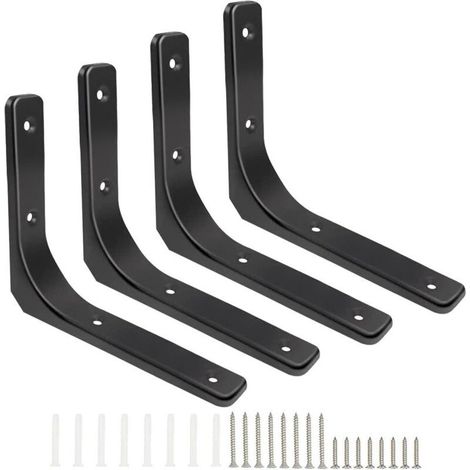 équerres étagère Murale, 4 Pièces Equerre Metal 150mm x 200mm Equerre Charge Lourde Support Etagere Murale, Finition Noir Brillante Pour étagère Suspendus Placard Déco (1/5)