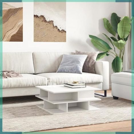 840744 Table basse blanc 70x70x29 cm bois d'ingénierie (1/5)