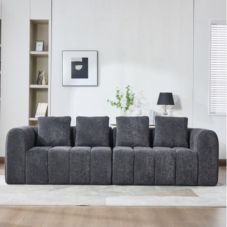 Canapé de esquina modular 2 piezas de tela gris oscuro, 260 cm, asiento profundo (1/5)