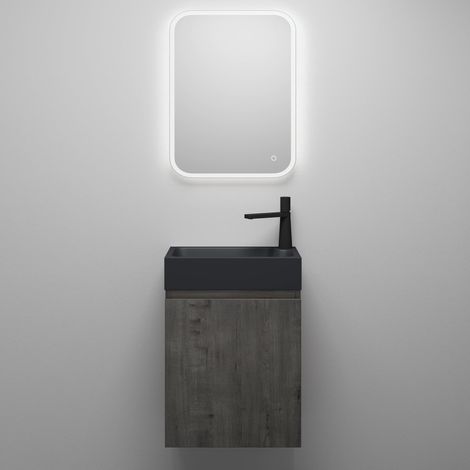 Mai & Mai Badmöbelset Badezimmermöbel bestehend aus Waschbecken LED-Spiegel und Waschbeckenunterschrank in grau-braun, BTH: 46x26x63cm Pisa (1/5)