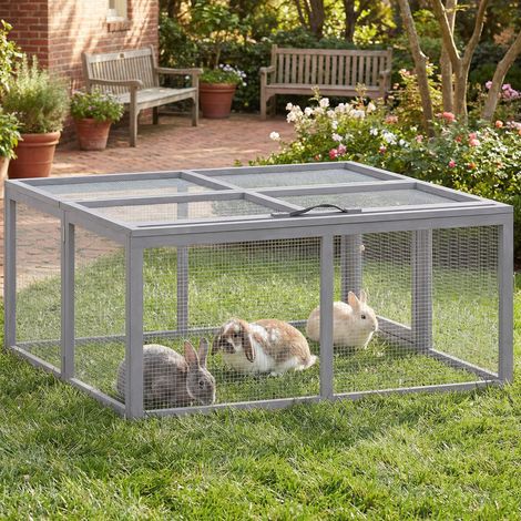 Clapier Lapin Extérieur Enclos Lapin Pliable en Bois Toit Ouvrant et Poignée pour Poule Canard 110x105x50cm Gris