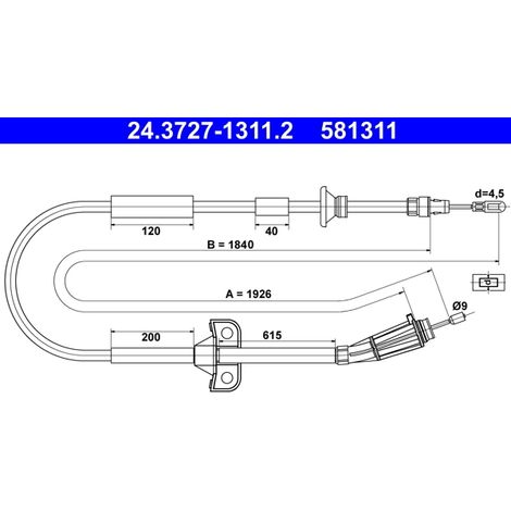 Tirette à câble, frein de stationnement ATE 24.3727-1311.2 VOLVO 30665093