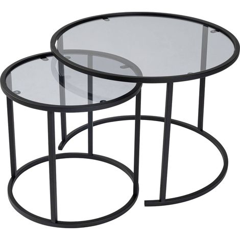 Dmora - Set mit 2 Couchtischen Abbadesse, Niedriger Wohnzimmertisch, Kaffeeregal, Couchtisch für Sofa, 60x60 h43 cm, Schwarz und Grau (1/5)