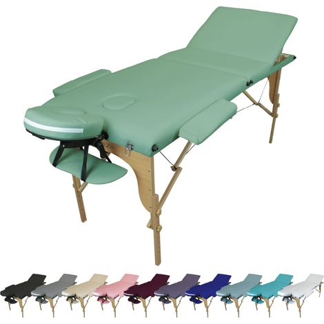 Table de massage pliante 3 zones en bois avec panneau Reiki + Accessoires et housse de transport - Vert pastel - Vivezen