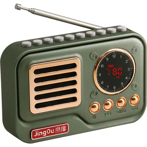 Mini radio FM portable avec affichage LED, haut-parleur Bluetooth sans fil, lecteur de musique MP3, compatible avec les cartes TF et les clés USB, et fonction d'arrêt programmé. (1/5)