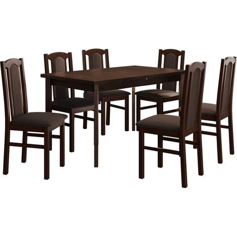 Salle à manger complète Victorville 313, Noix, 78x80x140cm, Diamètre: 0, Nombre de chaises: 6, Style: Contemporary