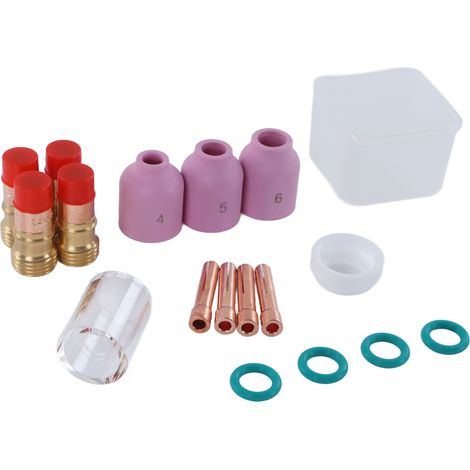 Ensemble de 17 accessoires de soudage TIG : pince, lentille à gaz, buse, coupelle isolante pour pistolet de soudage WP 17, 18 et 26. (1/5)