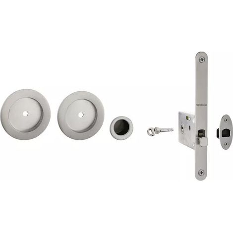 Set porte coulissante Alu BDC - Nickel satiné - Set porte coulissante à clé L rosace ronde