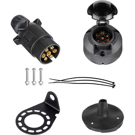 Kit de Prise Remorque 7 Broches Mâle et Femelle, avec Joint en Caoutchou et Support de Montage en Métal, Selon ISO 1724, 12V Étanche Connecteur Prise Remorque, pour Caravane Voitures RV (1/5)