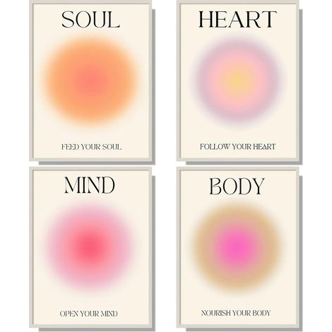 Poster Murale - Set de 4 Affiches Abstraites SOUL HEART MIND BODY - 20 x 25 cm - Papier d'Art Premium - Décoration Intérieure Chambre Salon Bureau - Sans Cadre (1/5)