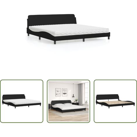 Matelas en mousse -  Lit avec matelas Dover noir 200x200 cm similicuir (1/5)