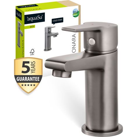 'aquaSu® Waschtischarmatur Onara, mit Wasserspar-Kartusche, Kosten-sparende Kaltwassermittelstellung, Pop-Up-Ventil, Keramikkartusche, Standard-Montage, Messingkern, industrial, 798662 (1/5)