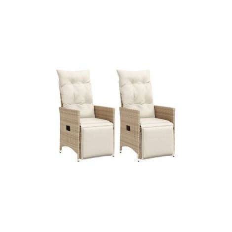 Chaises inclinables de jardin lot de 2 et coussins beige rotin (1/5)