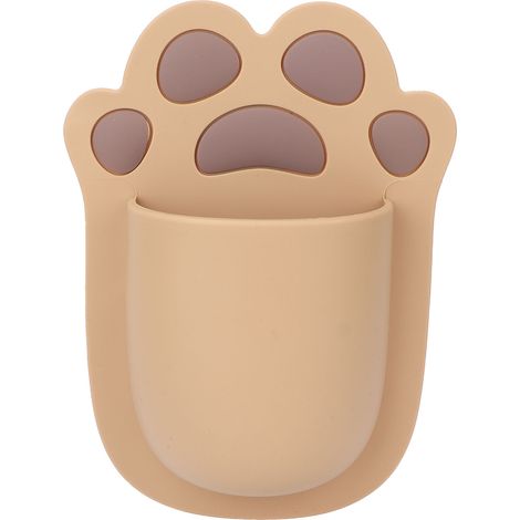 Support mural pour brosse à dents, organiseur de salle de bain en silicone brun, rangement adhésif sans perçage (1/5)