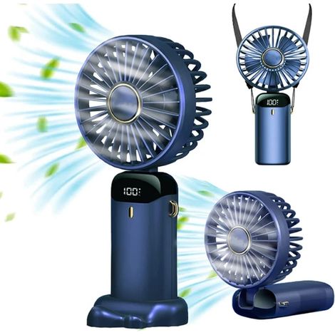 Mini ventilateur de poche, suspendre autour du cou, orientable à 90°, rechargeable par USB, batterie 5000 mAh, ventilateur de table
