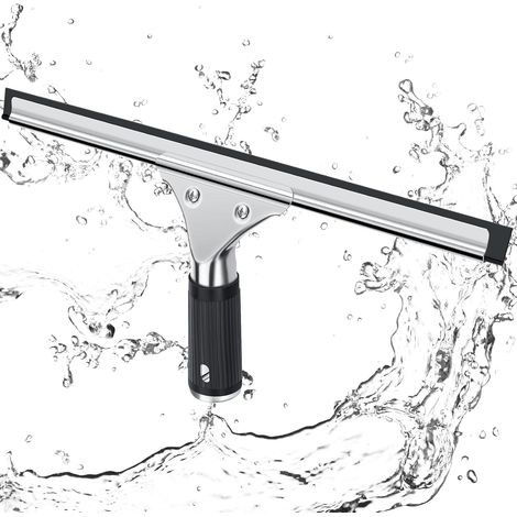 Tergivetro professionale in acciaio inox con lama da 30 cm, per pulire e asciugare vetri, piastrelle e finestre, rimuovendo ogni traccia d'acqua (nero)