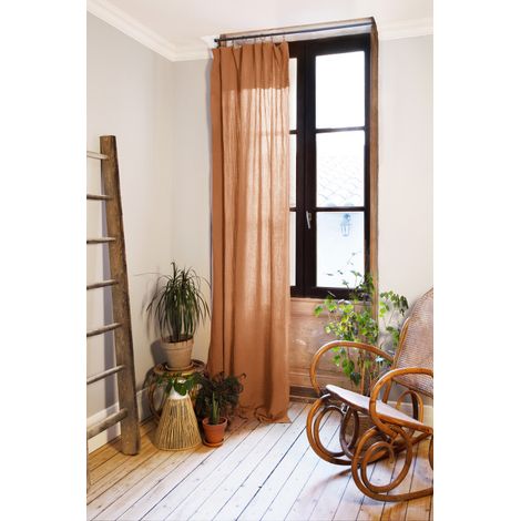 Rideau ajustable + 8 anneaux pince "Gaïa" 140 x 300 cm "Gaze de Coton" l'Effet Papillon - Gaia Abricot - 1 Panneau ajustable 140 x 300 cm