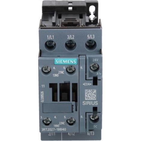Contactor de potencia 32A 3P 24V CC 1NO 1NC S0 3RT2027-1BB40
