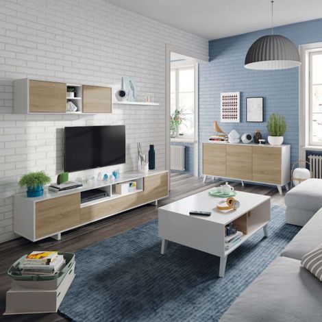 Conjunto Salón Comedor Estilo Moderno Mueble Modular Televisión Mesa Centro Elevable Aparador