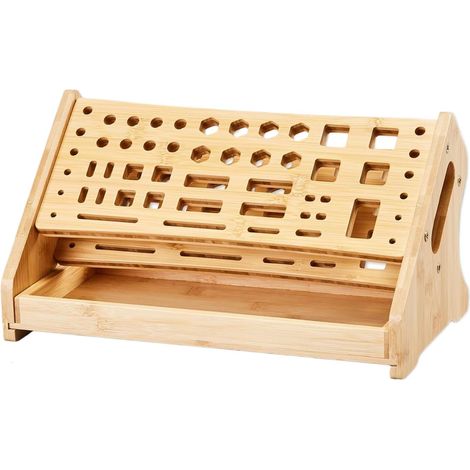 Porte-Tournevis Support De Rangement En Bois À 53 Trous Avec Plateau Organisateur de Rangement d'Outils Pour Loisirs Bricolage Réparation Établi Bureau Garage Pegboard Espaces De Travail (1/5)