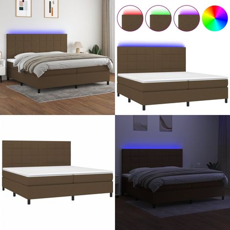 Sommier à lattes de lit matelas et LED Marron foncé 200x200 cm - Sommier Tapissier - Lit Plateforme - Lit Avec Led - Matelas À Ressorts Ensachés - Têtière Ajustable - Home & Living (1/5)