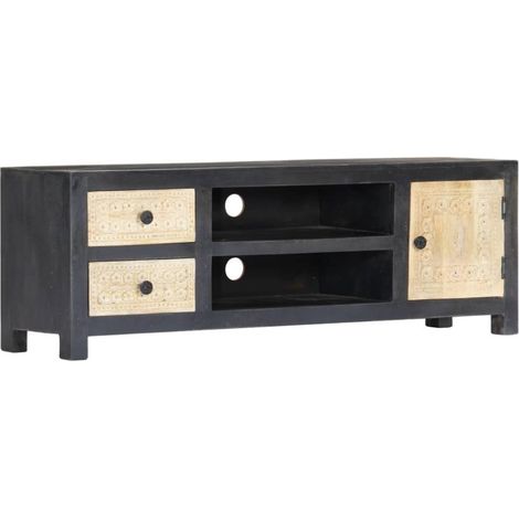 TV-Schrank Handgeschnitzt Grau Weiß Massivholz Mango vidaXL (1/5)