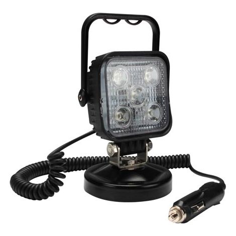 Perel LED Floodlight, 15 W, 800 lm, 7500 ° K, blanco neutro, con base magnética y enchufe de cigarrillo, aluminio, negro