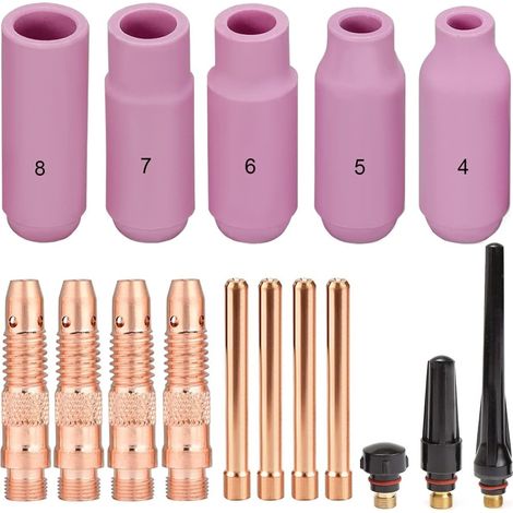Kit d'accessoires de consommables pour torche TIG pour torche de soudage TIG DB PTA SR WP-17/18/26. Comprend des buses en alumine TIG en céramique Shield Cup/Back Cap/Collet Body (16 pièces) (1/5)